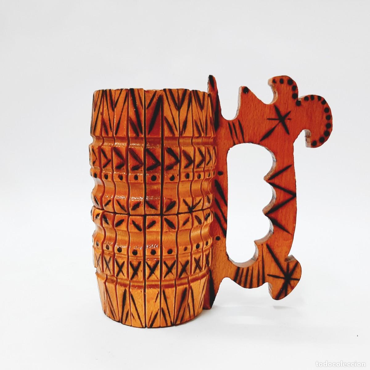 Vintage: Taza vintage de madera pirograbada con interior de cristal(5.2)