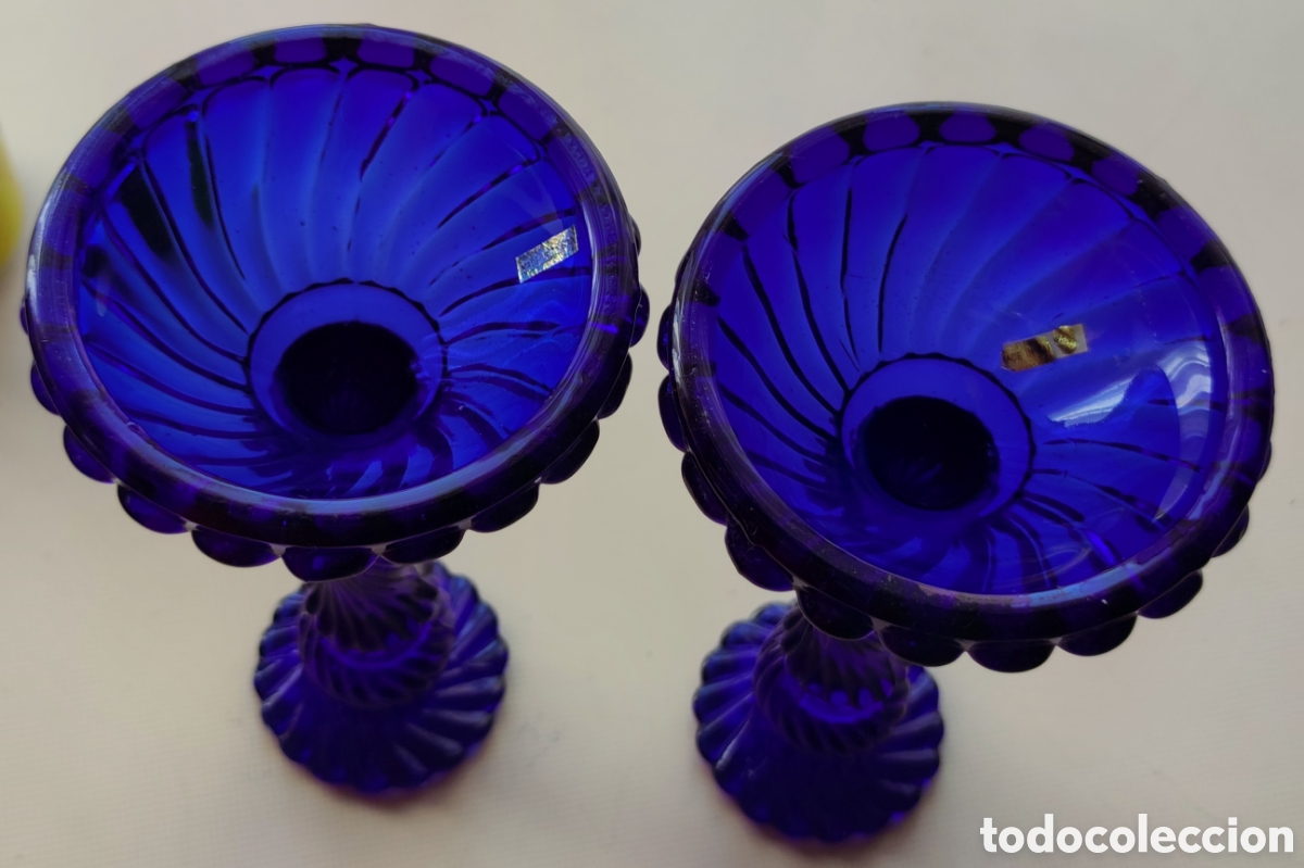 Vintage: CANDELABROS DE CRISTAL AZUL COBALTO - Foto 2