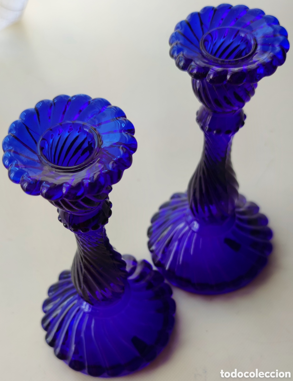 Vintage: CANDELABROS DE CRISTAL AZUL COBALTO - Foto 4