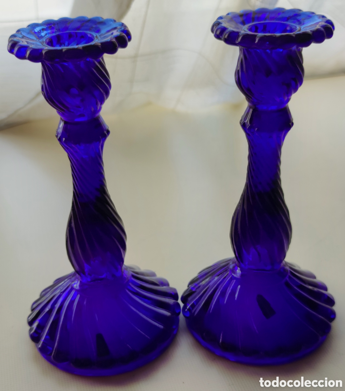 Vintage: CANDELABROS DE CRISTAL AZUL COBALTO - Foto 1