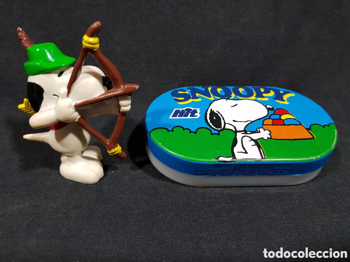 Vintage: LOTE SNOOPY Figura Arquero Schleich y Cajita Caramelos Dulces Unzu&eacute; Pamplona