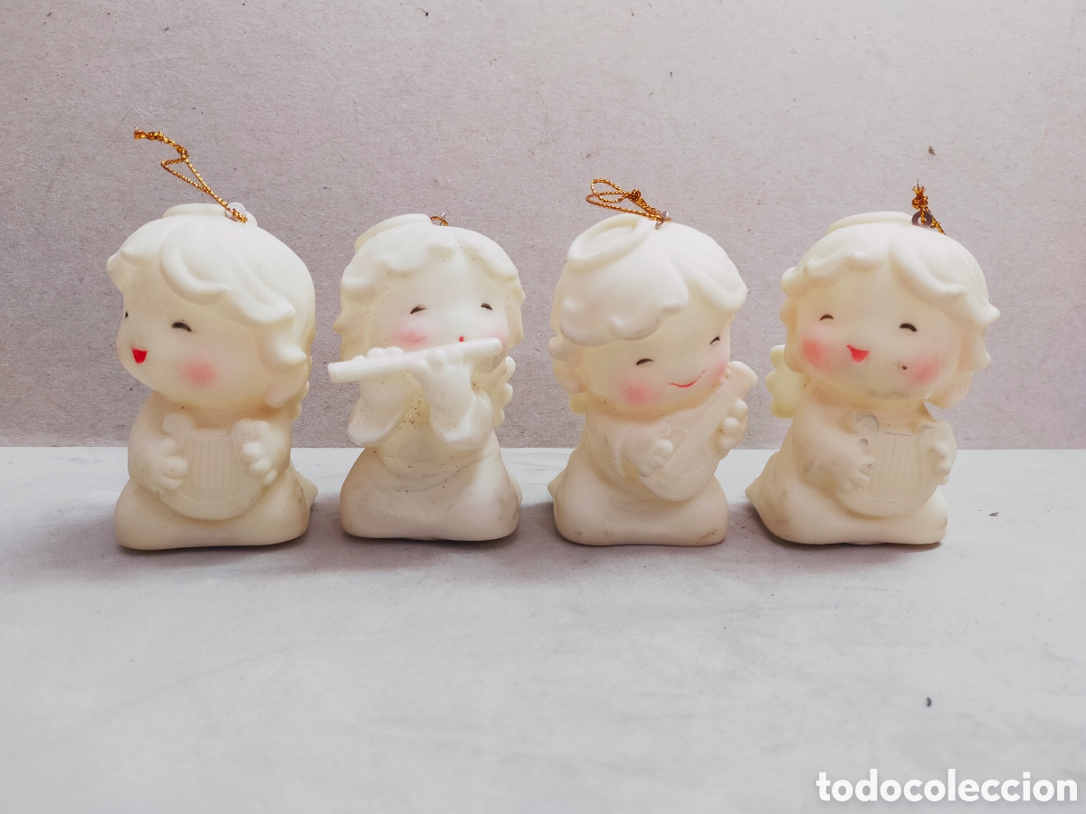 Vintage: 4 ANGELITOS MUSICOS PARA COLGAR, ADORNOS. CON LUZ.