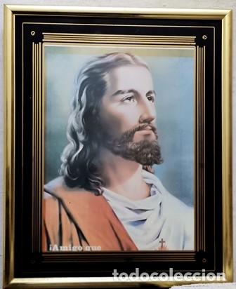 Vintage: LAMINA ENMARCADA CON CRISTAL CRISTO - CUADRO-606