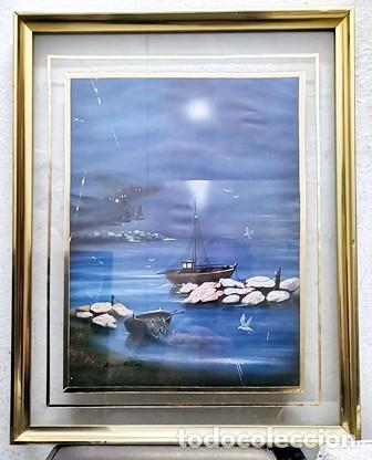 Vintage: LAMINA ENMARCADA CON CRISTAL MARINA (LAMINA ROZADA) - CUADRO-608
