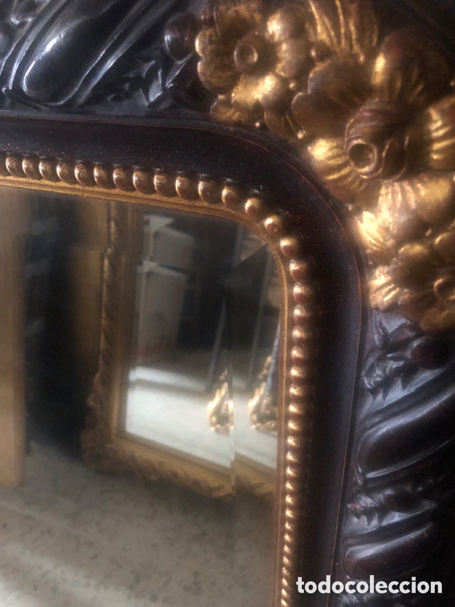 Vintage: espejo biselado cornucopia dorado y cerco interior ebonizado - Foto 3