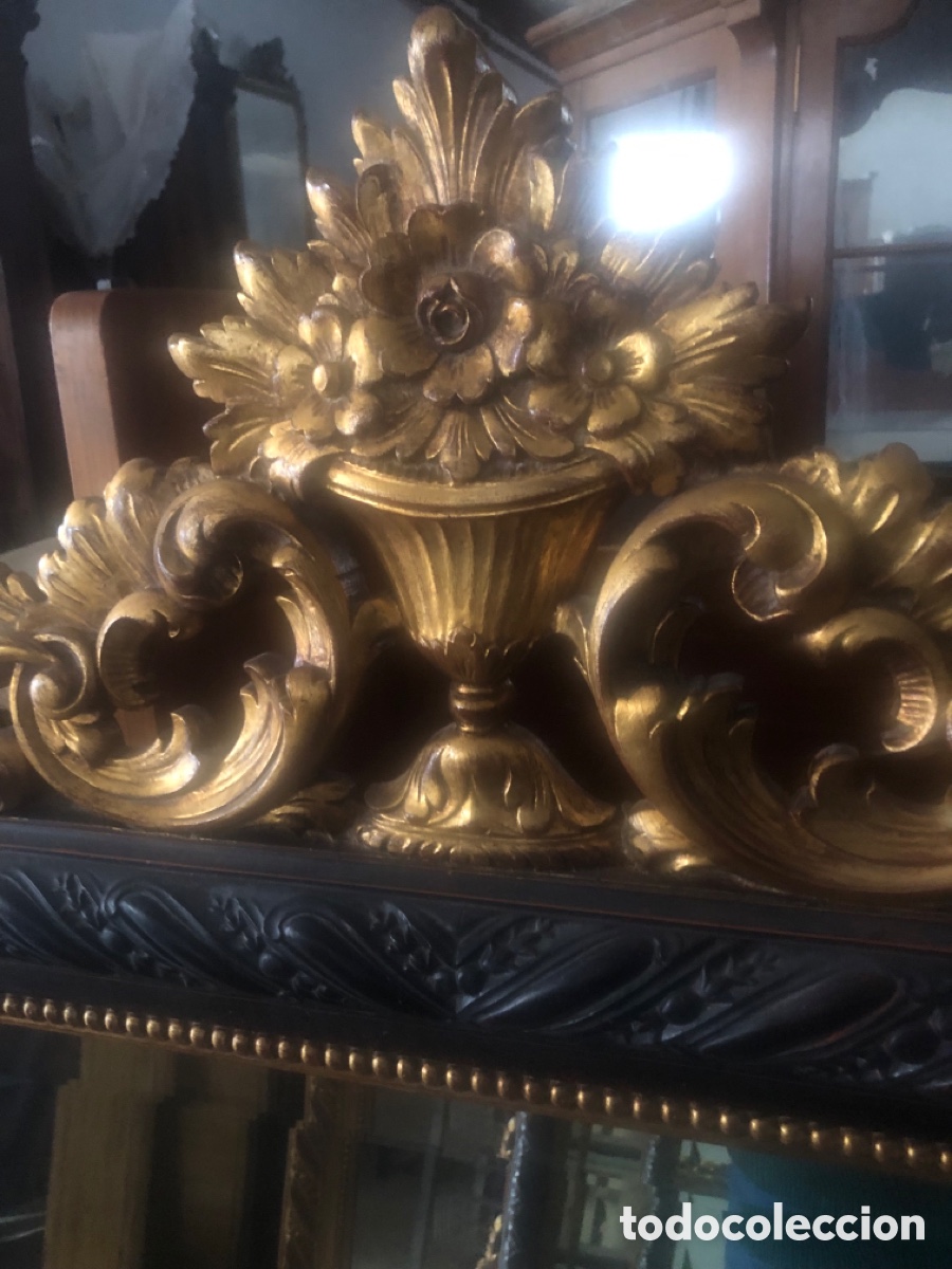 Vintage: espejo biselado cornucopia dorado y cerco interior ebonizado - Foto 4