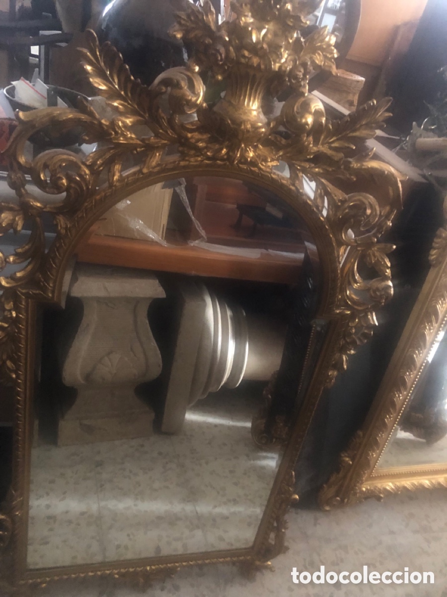 Vintage: espejo biselado cornucopia dorado medio punto