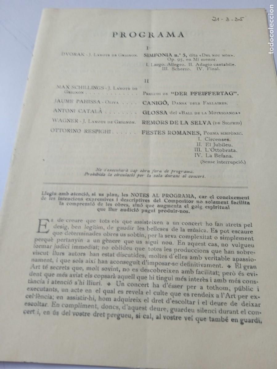 Vintage: XCII&ordm; CONCERT SINF&Ograve;NIC POPULAR BANDA MUNICIPAL DE BARCELONA Programa A&ntilde;o 1935