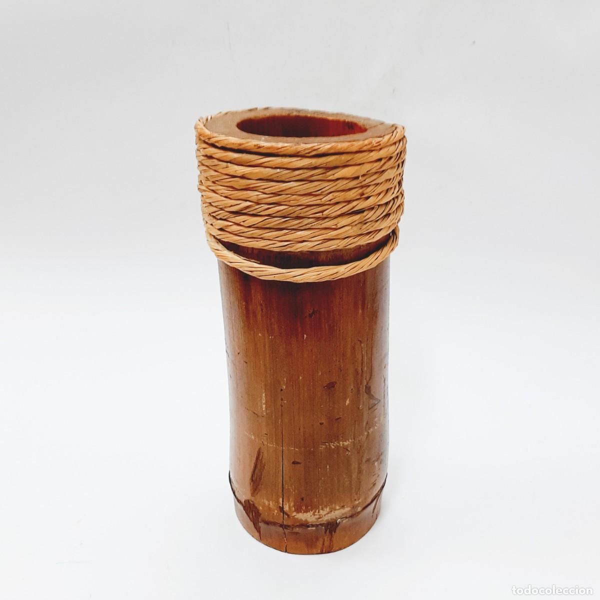 Vintage: Jarr&oacute;n vintage de bamb&uacute; con cuerda de mimbre(14.1) - Foto 2