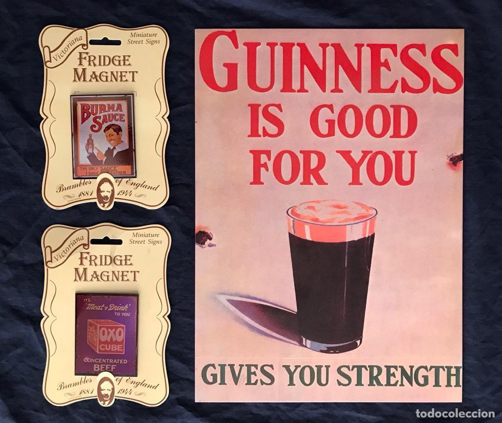 Vintage: ORIGINAL PLACA DE METAL + 2 IMANES NEVERA. LOTE N&ordm;7. ANUNCIOS VINTAGE. A ESTRENAR