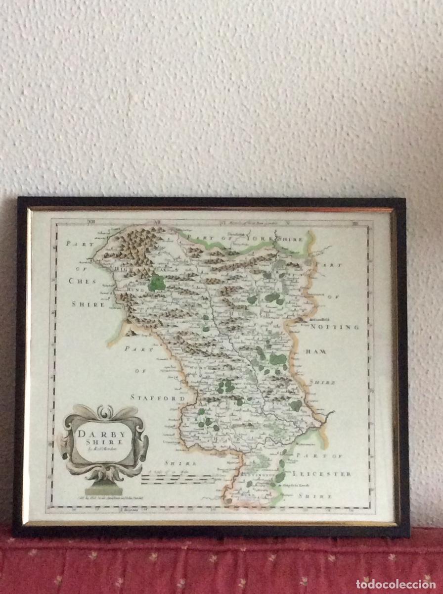Vintage: VINTAGE CUADRO MAPA INGL&Eacute;S - DARBYSHIRE - Foto 1