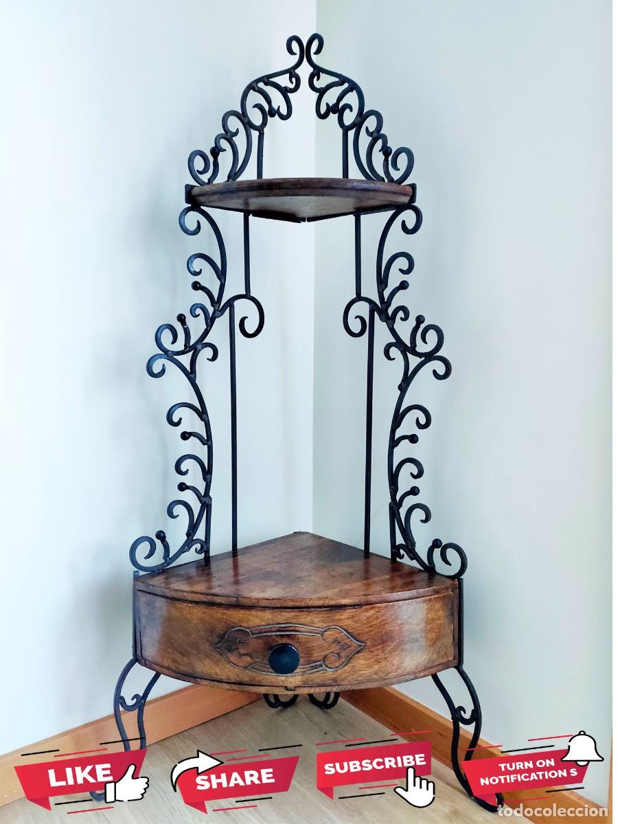 Vintage: Rinconera con cajonera, madera y hierro, a&ntilde;os 70, Idea de decoraci&oacute;n porche, mesita auxiliar