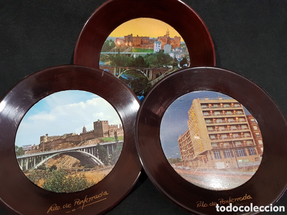 Vintage: RECUERDO PONFERRADA LOTE 3 PLATILLO DECORATIVO HOTEL CONDE SILVA (AC) PUENTE GARC&Iacute;A OJEDA CASTILLO