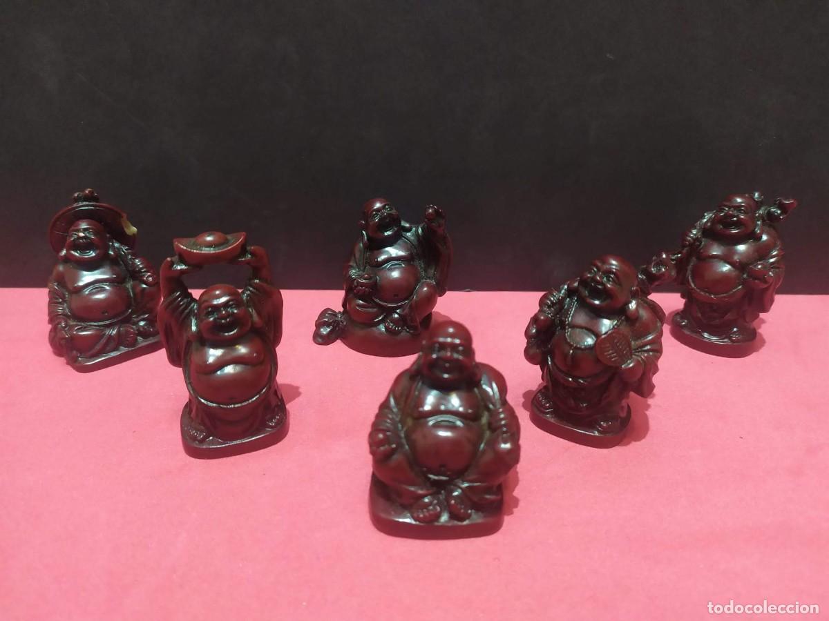Vintage: lote de seis figuras budas de la suerte en resina a&ntilde;os 70780 vintage