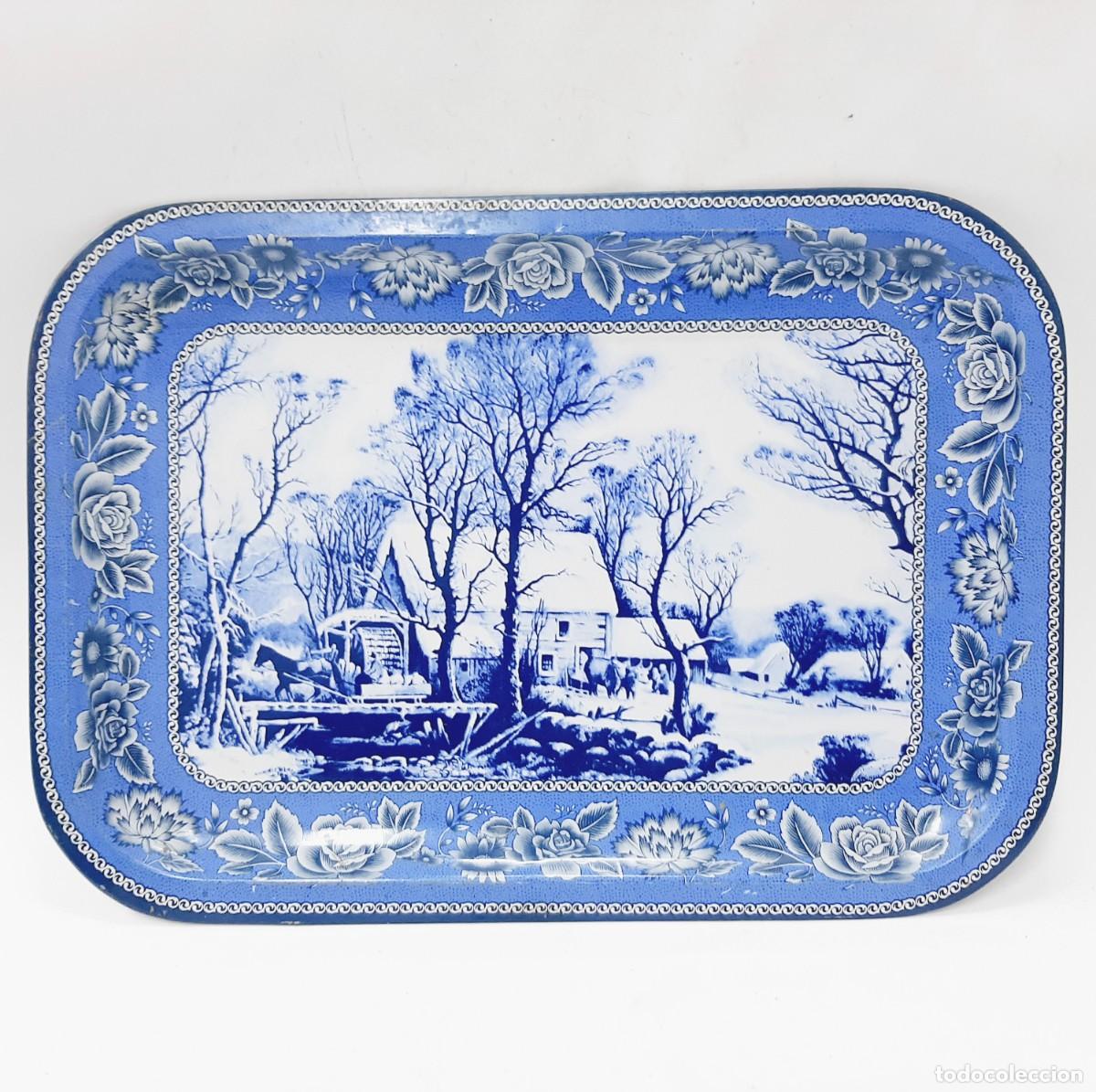 Vintage: Bandeja de hojalata vintage con paisaje invernal(5.1)