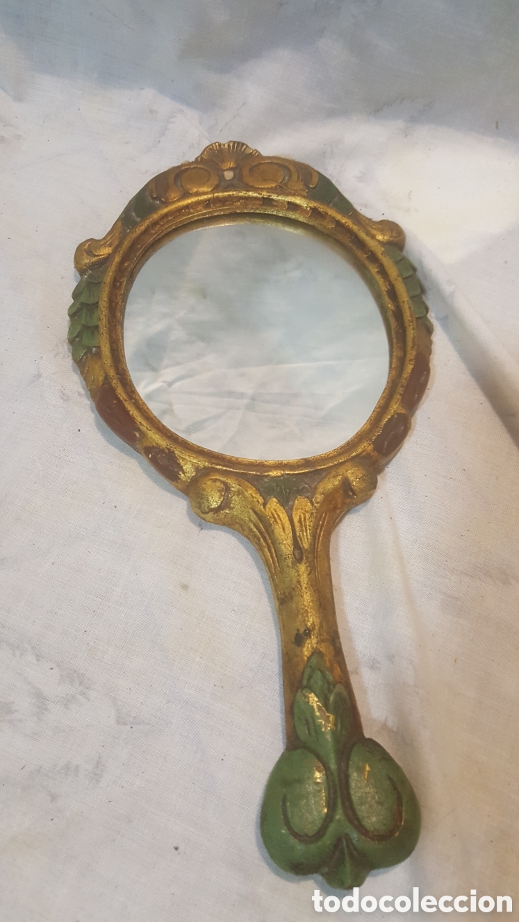 Vintage: ESPEJO DE MANO TALLADO EN MADERA VINTAGE