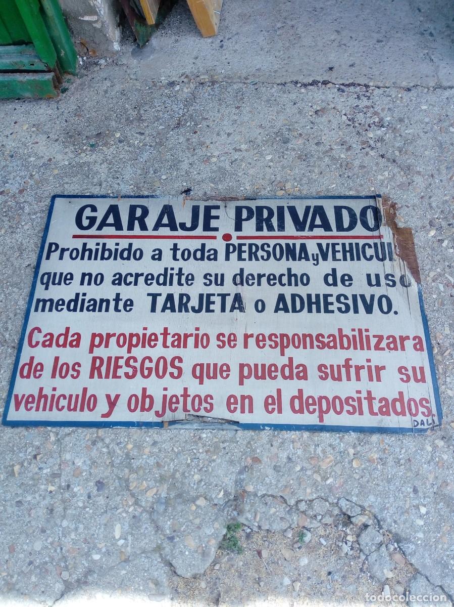 Vintage: Garaje privado cartel 92X60 cm. pintado a mano contrachapado, tocado, ver fotos - borde azul