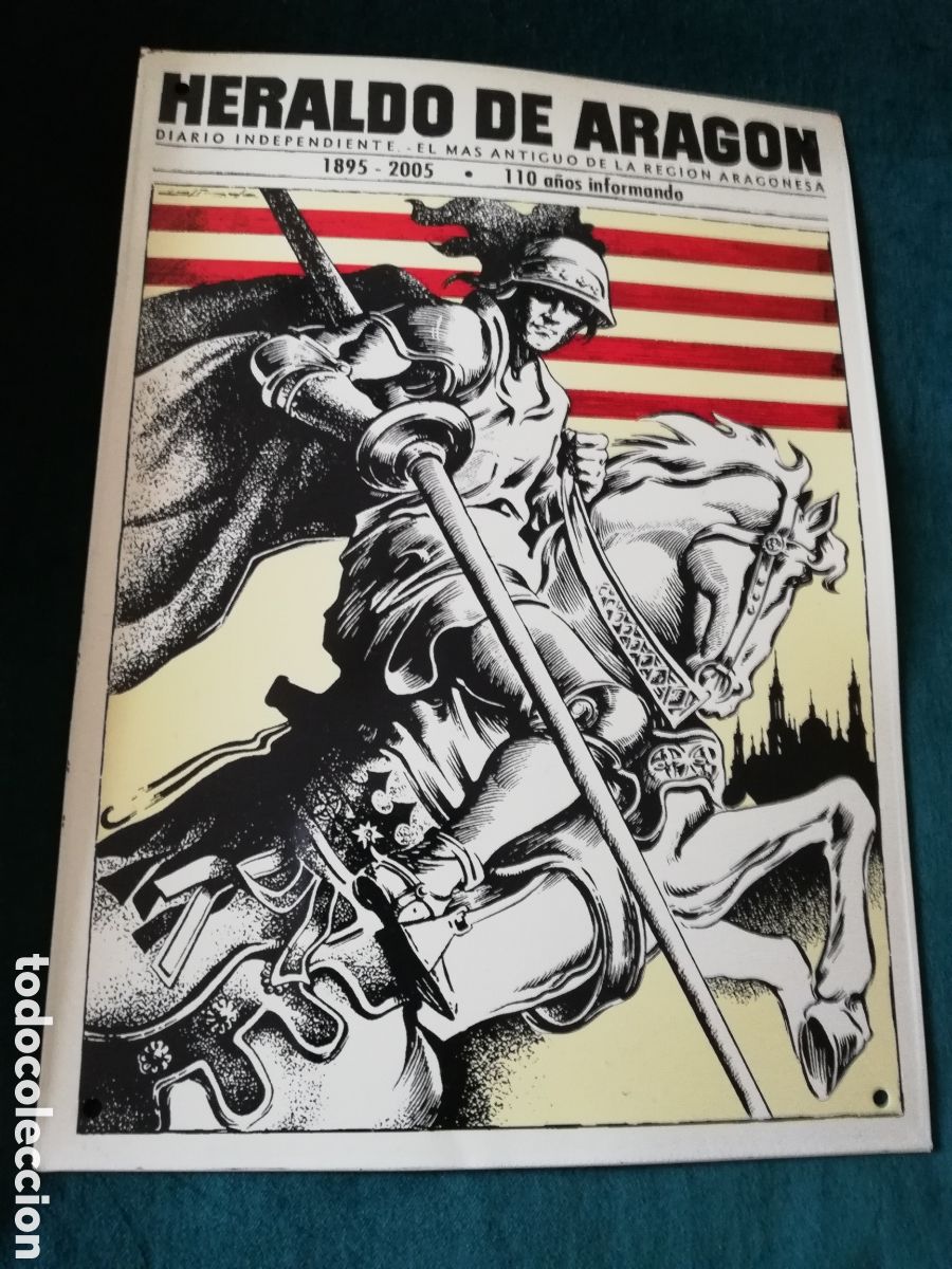 Vintage: CHAPA, LITOGRAFIADA, PORTADA PERIODICO HERALDO DE ARAGON. SAN JORGE
