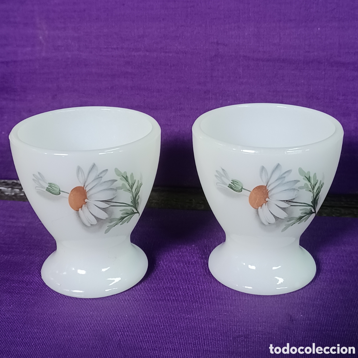 Vintage: PAREJA DE HUEVERAS VINTAGE EN OPALINA - Foto 1