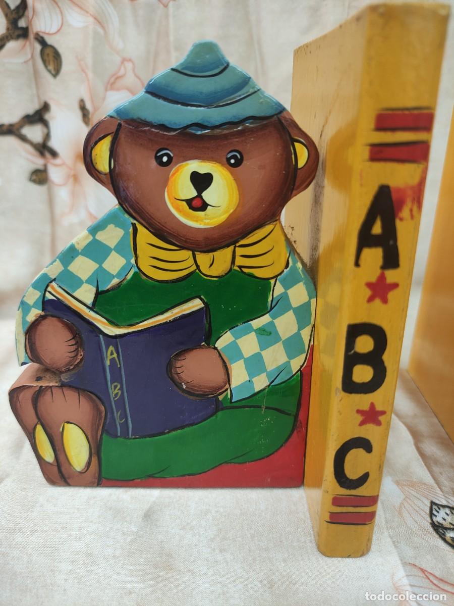 Vintage: Antiguos sujeta libros madera ositos - Foto 2