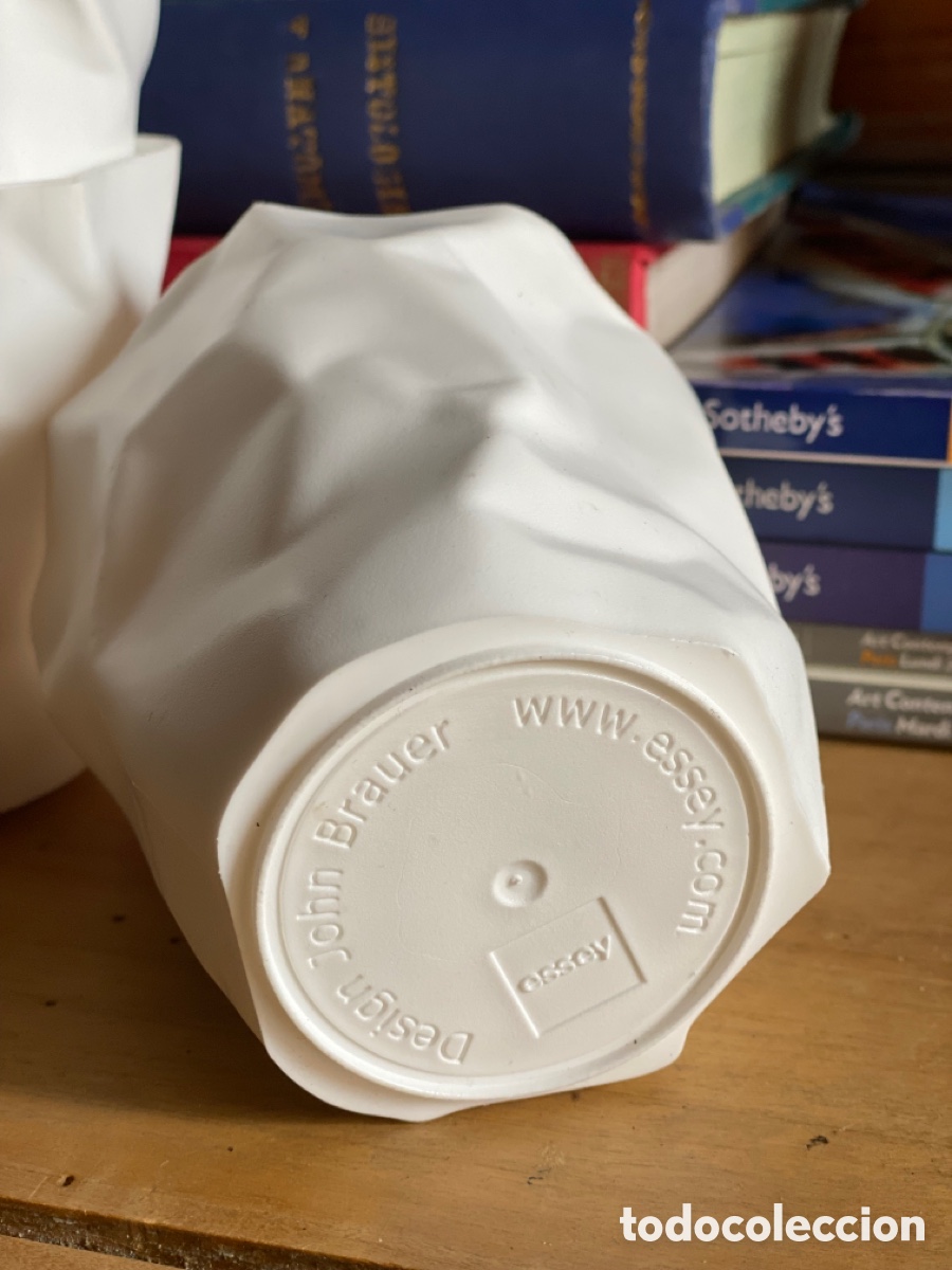 Vintage: Vasos Essey porta l&aacute;pices papel arrugado escult&oacute;rico pvc blanco