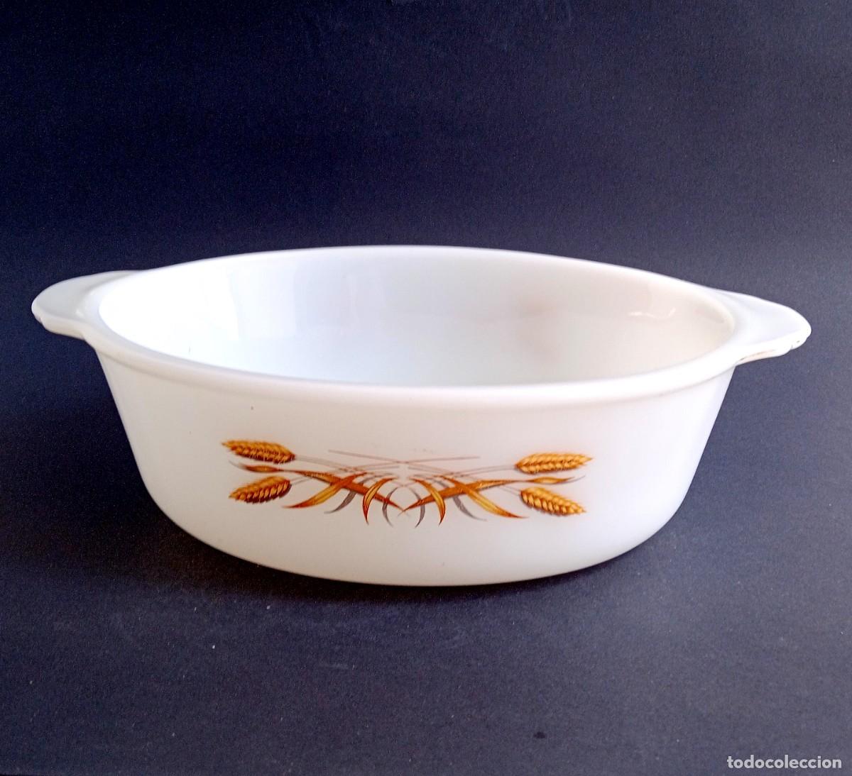 Vintage: Recipiente Vidrio Blanco Ovalado Espigas Anchor Hocking