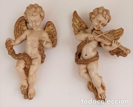 Vintage: PARJA DE ANGELITOS EN RESINA PARA COGAR. FIGURA-55