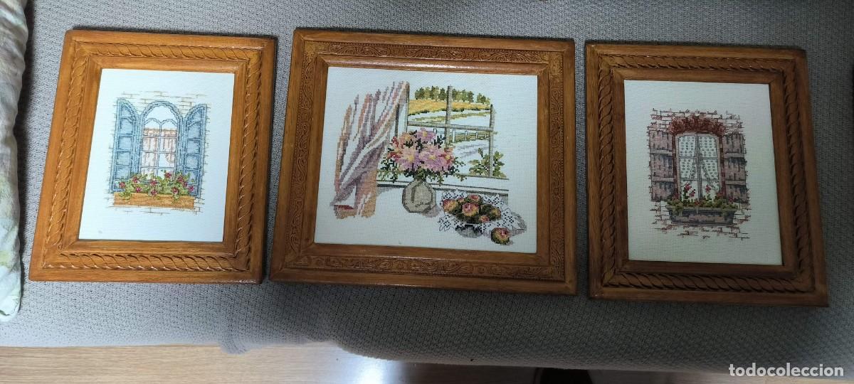 Vintage: LOTE 3 CUADROS PUNTO DE CRUZ PRECIOSOS Y ENMARCADOS MEDIDAS EN LAS FOTOS