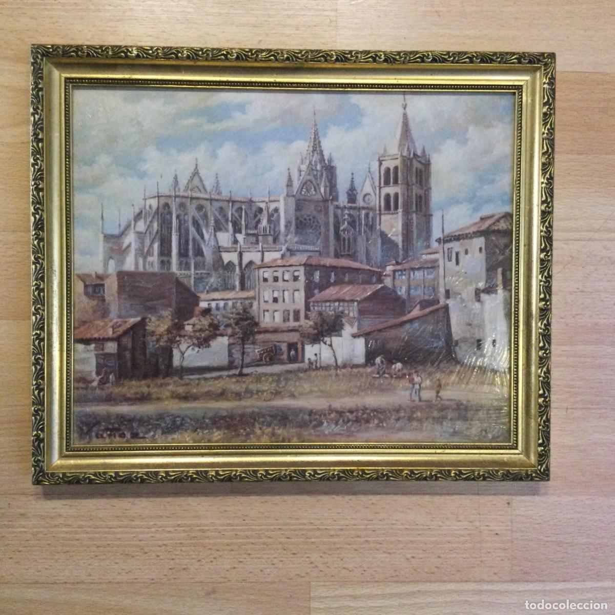 Vintage: Cuadro &ldquo;Catedral de Le&oacute;n&rdquo;. Enmarcado
