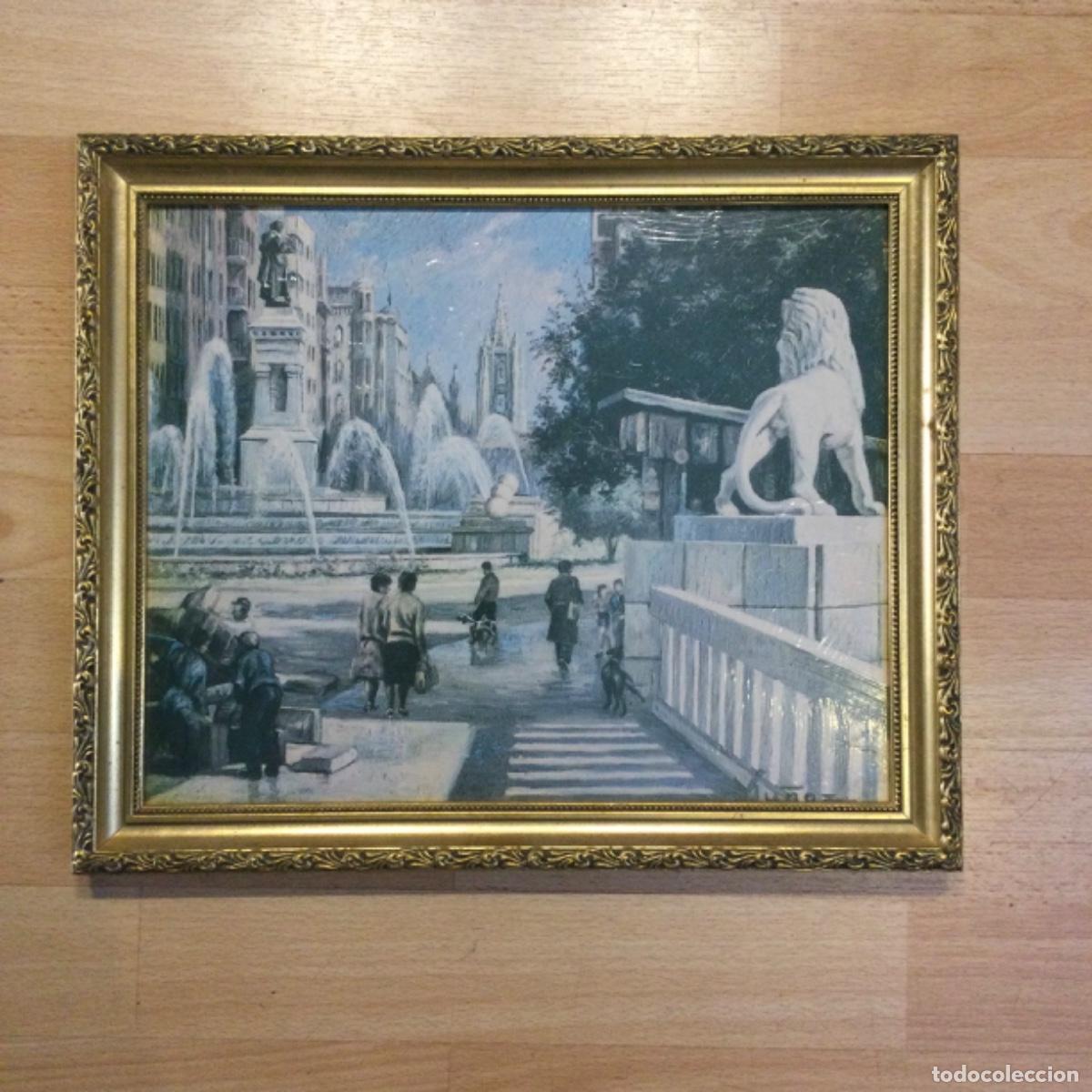 Vintage: Cuadro &ldquo;Puente de los Leones&rdquo; Le&oacute;n. Enmarcado.