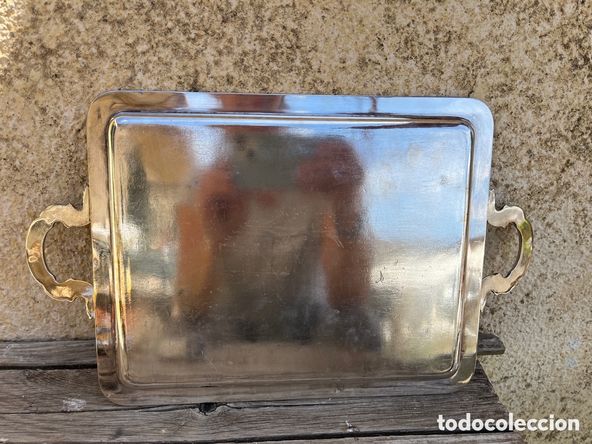 Vintage: Bandeja con greca en metal plateado. Con asas. - Foto 5