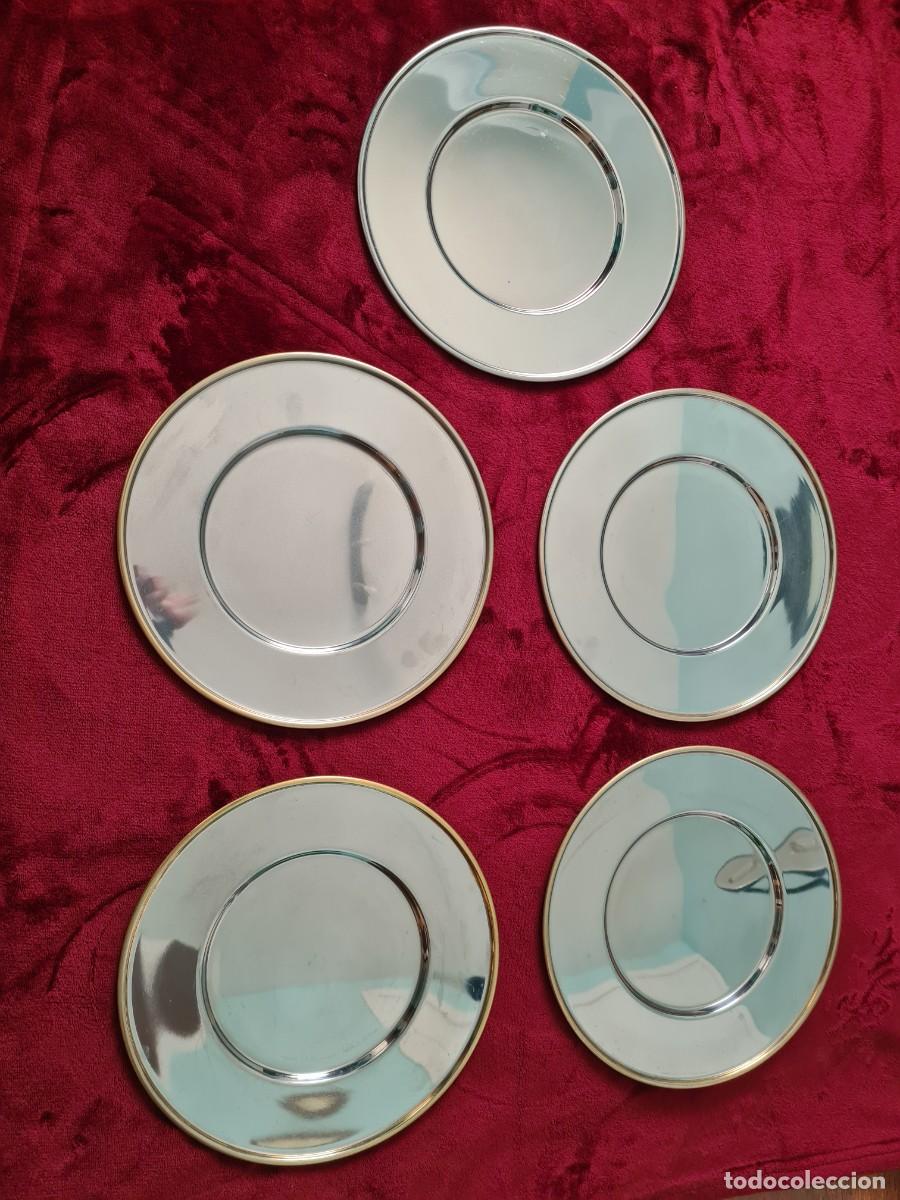 Vintage: 5 PLATOS DE RESPETO DE ACERO INOXIDABLE - Foto 1