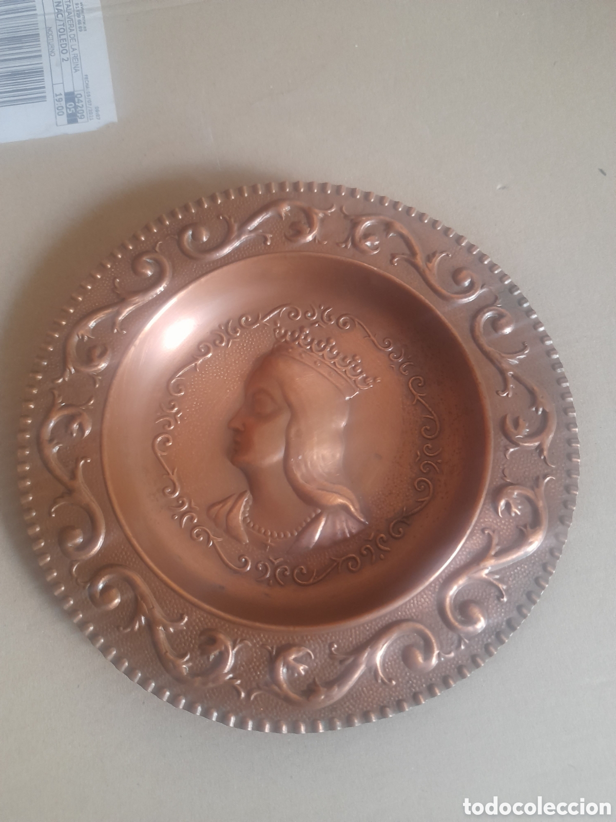 Vintage: Antiguo plato de cobre, Isabel la Cat&oacute;lica, 20 cm de di&aacute;metro