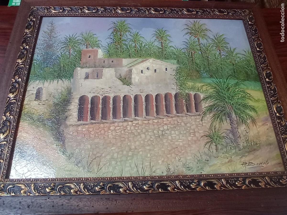 Vintage: cuadro l&aacute;mina Elche muy bien enmarcado, el marco de madera 38x48