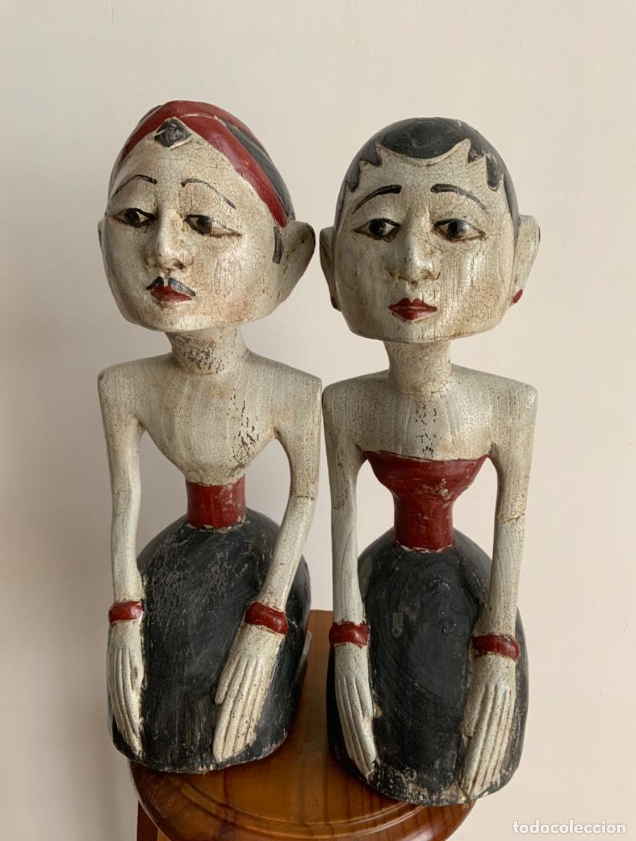Vintage: PAREJA INDONESIA, TALLADA EN MADERA - Foto 5