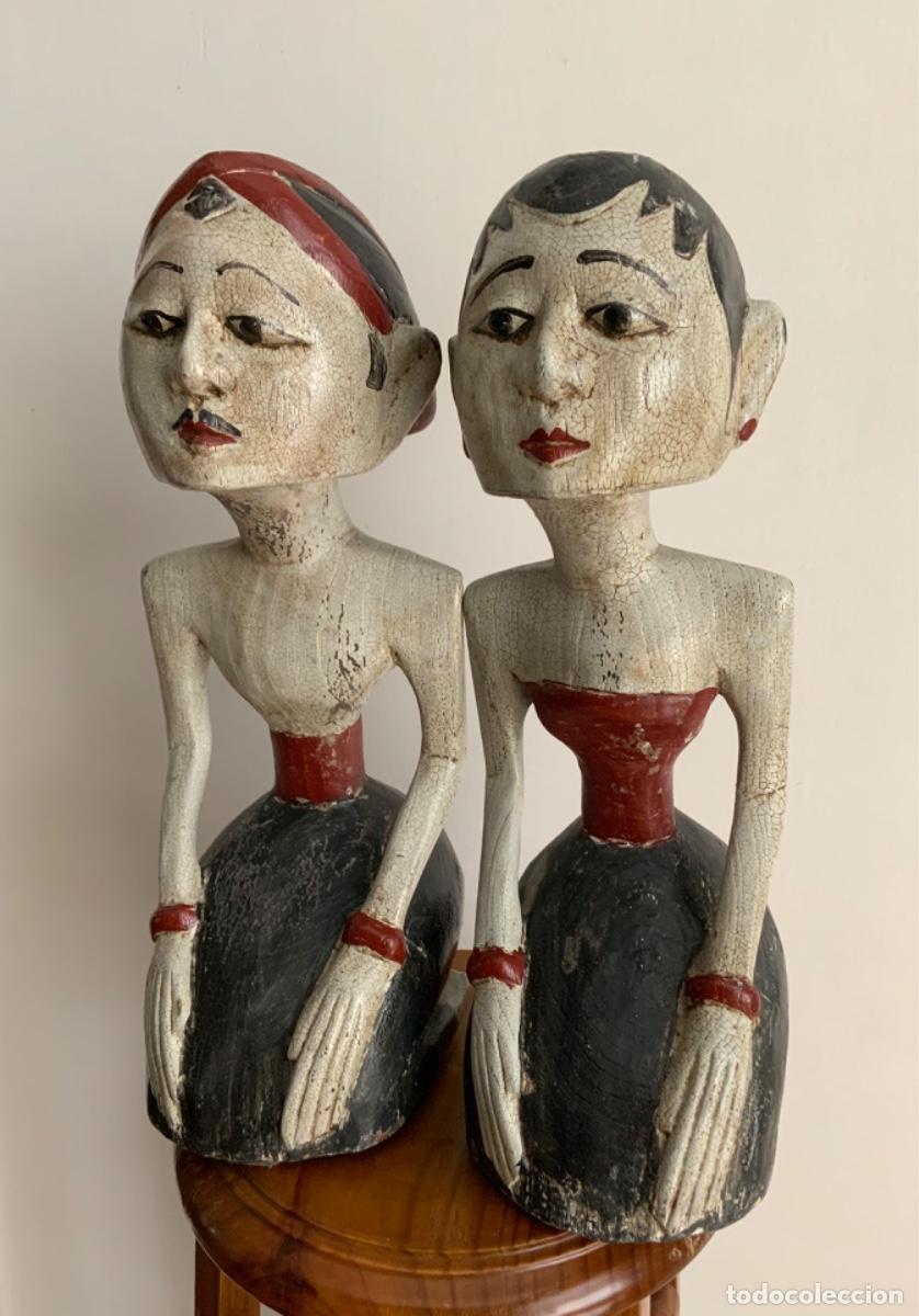 Vintage: PAREJA INDONESIA, TALLADA EN MADERA - Foto 8