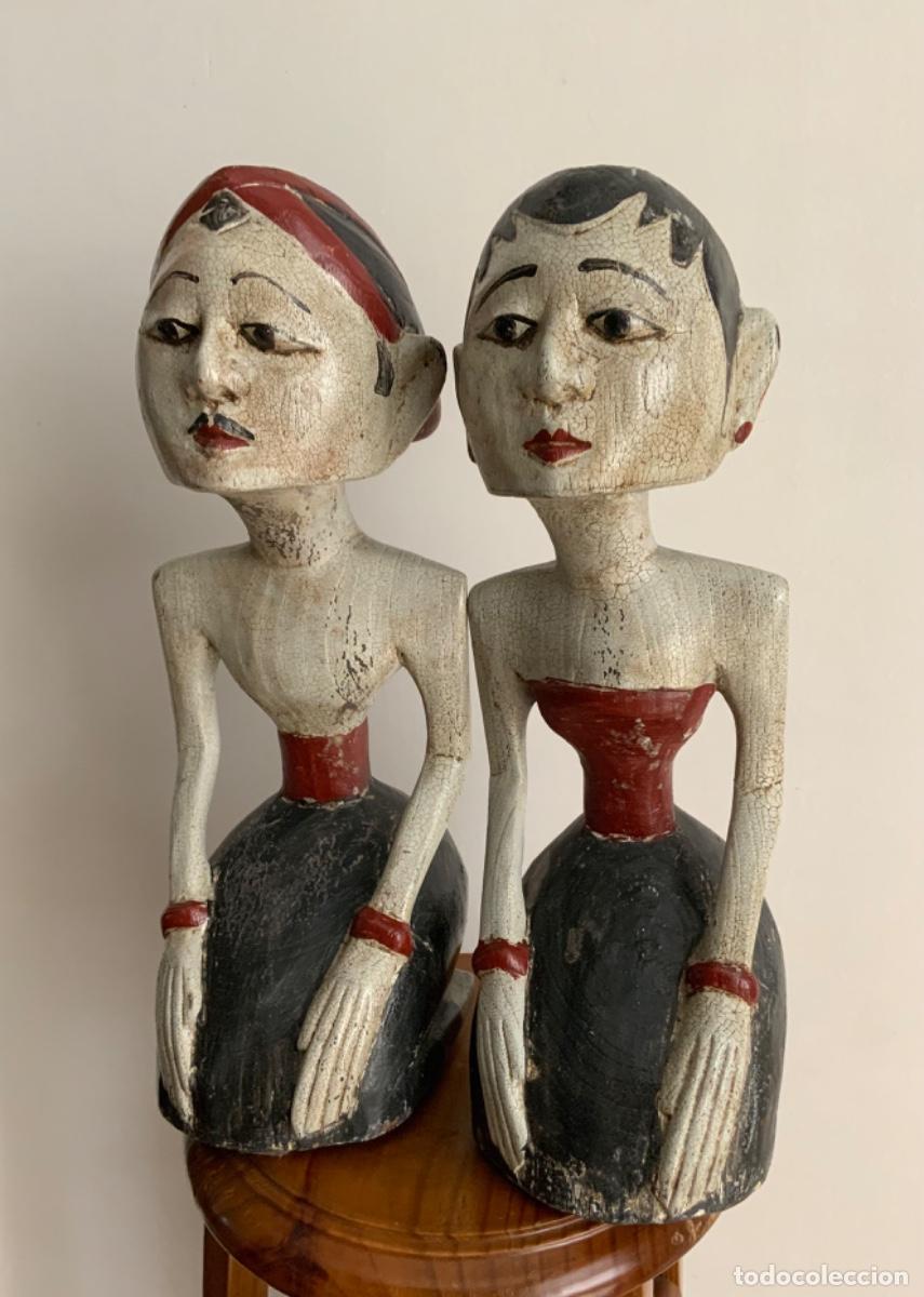Vintage: PAREJA INDONESIA, TALLADA EN MADERA - Foto 9
