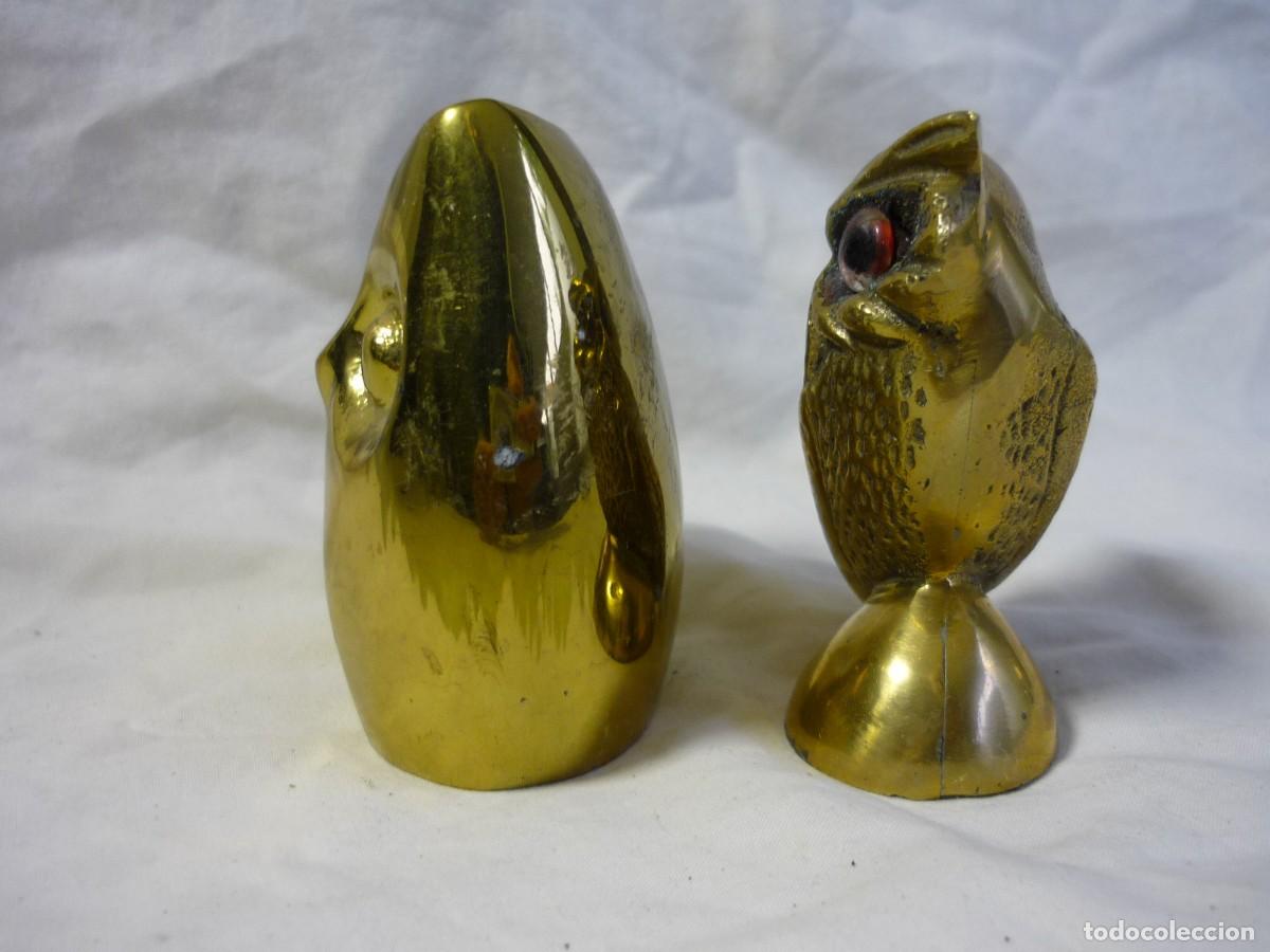 Vintage: 4 buhos en bronce y alpaca - Foto 5
