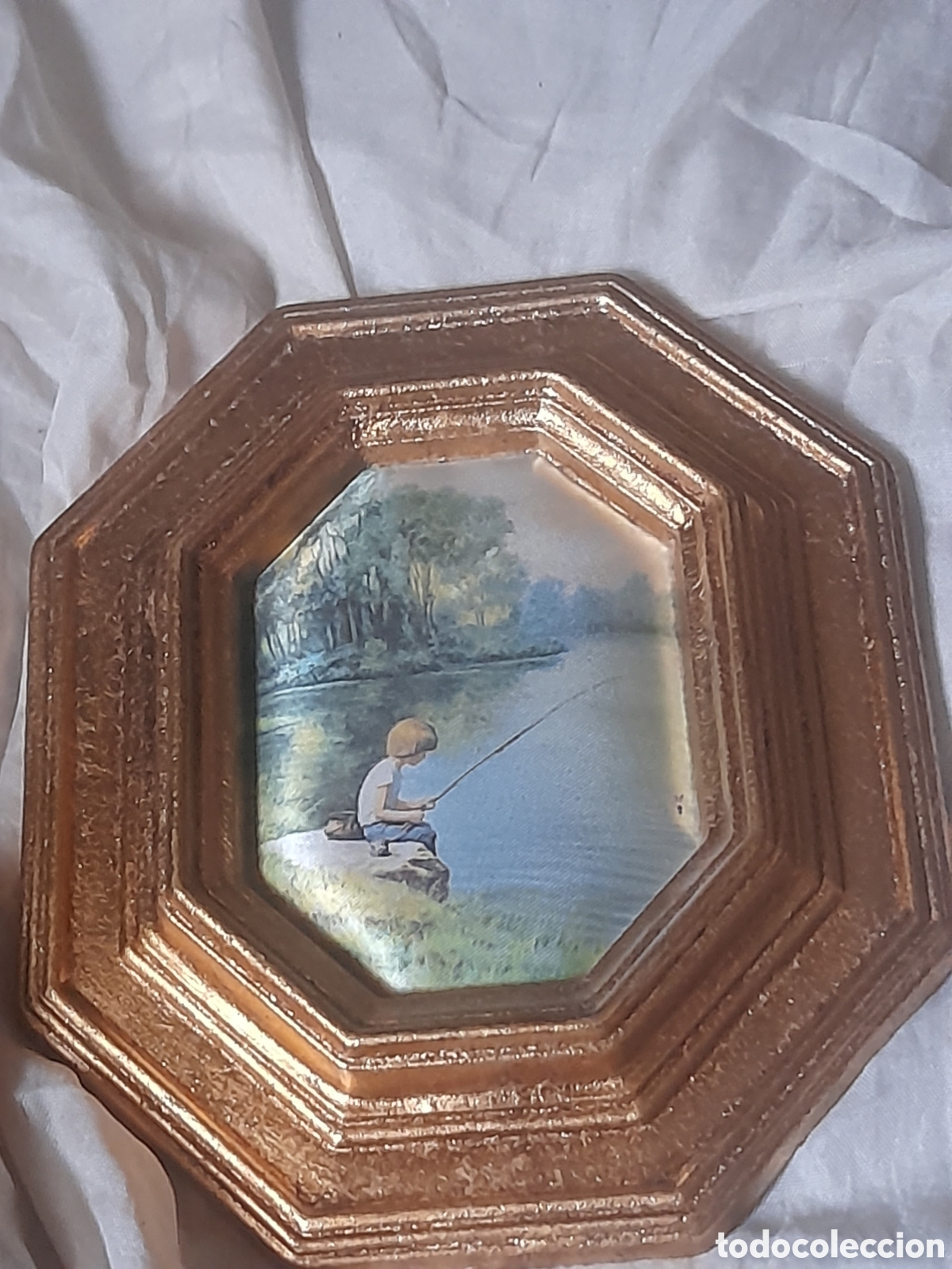 Vintage: Antiguo cuadro en miniatura estampado en seda - Foto 1