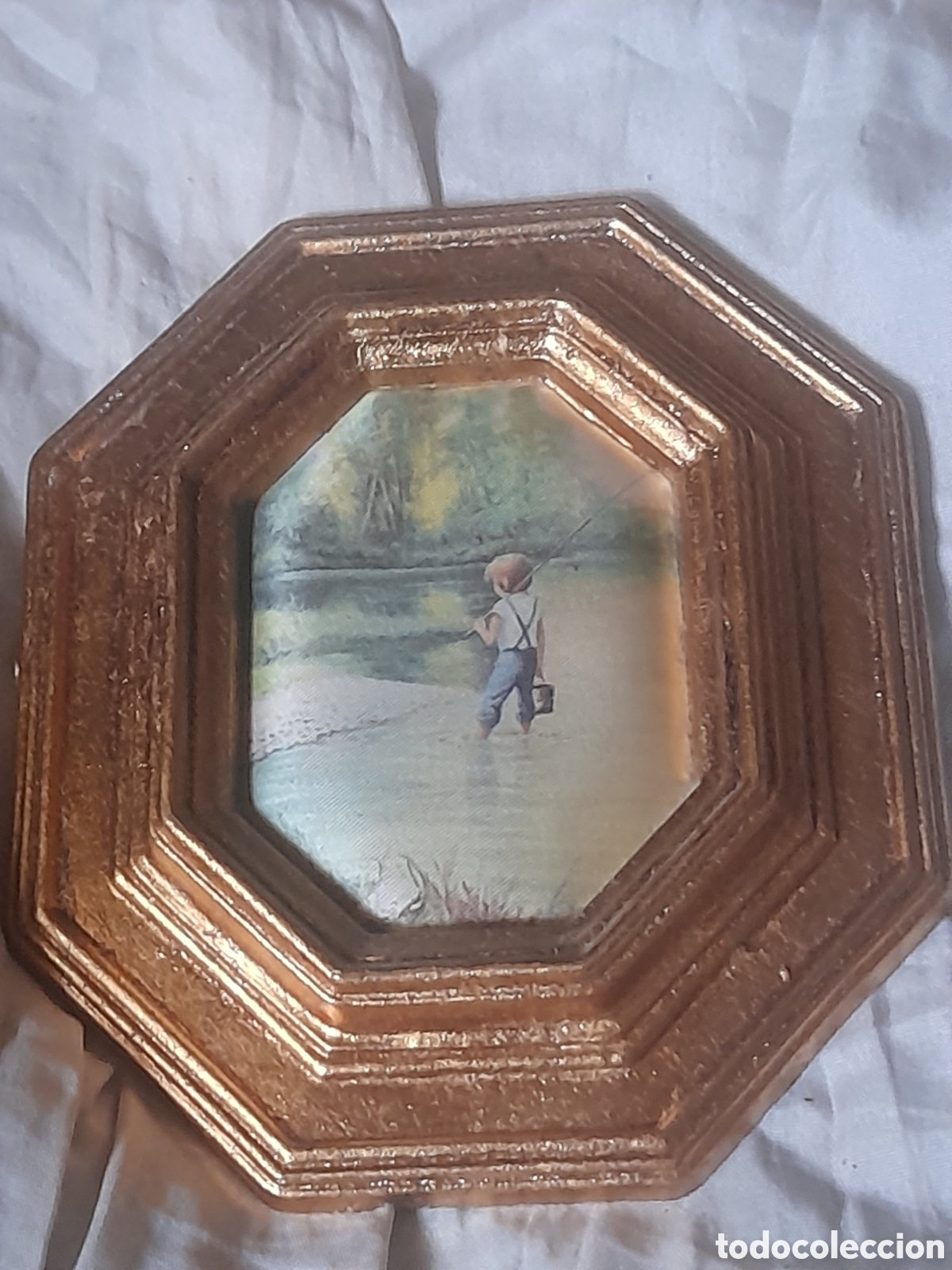 Vintage: Antiguo cuadro en miniatura estampado en seda - Foto 1
