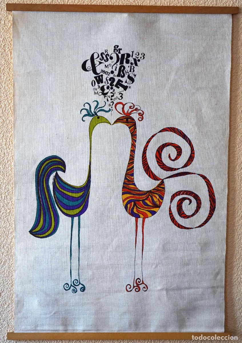 Vintage: Cuadro de tela pintado a mano a&ntilde;os 70