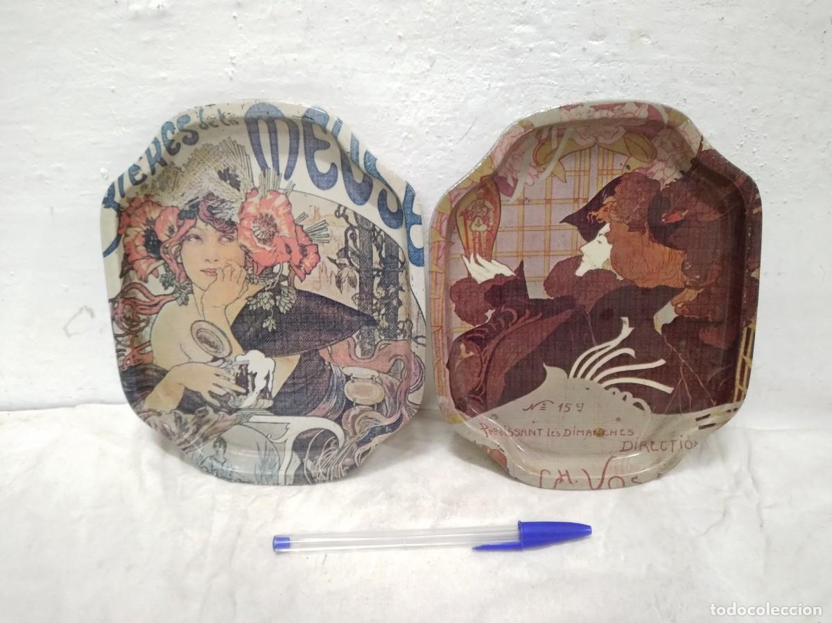 Vintage: Dos Bandejas de Metal Modernista-Reproduccion A&ntilde;os 90&rdquo;-Retro Vintage-Publicidad-