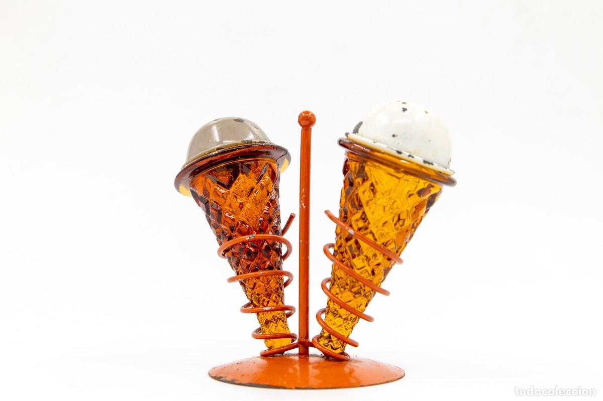 Vintage: Salero pimentero helado, a&ntilde;os 60. Cristal