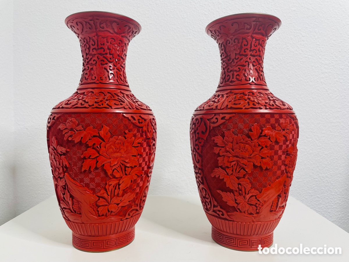 Vintage: Jarrones Laca China Cinabrio - Foto 5