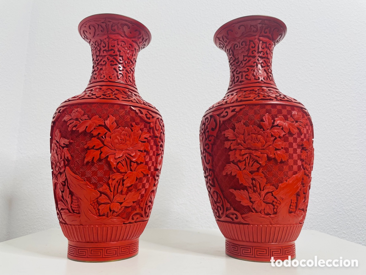 Vintage: Jarrones Laca China Cinabrio - Foto 1