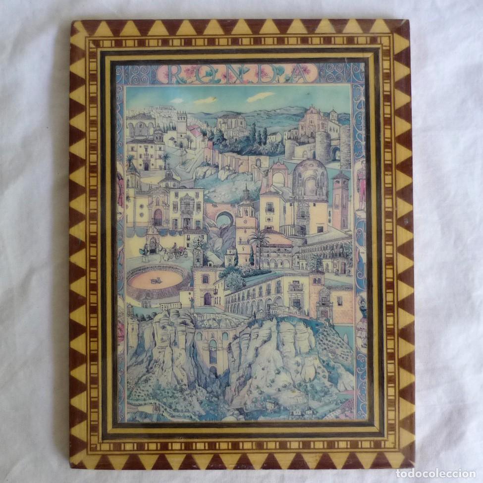 Vintage: Cuadro de madera lacada ciudad de Ronda M&aacute;laga - Foto 1