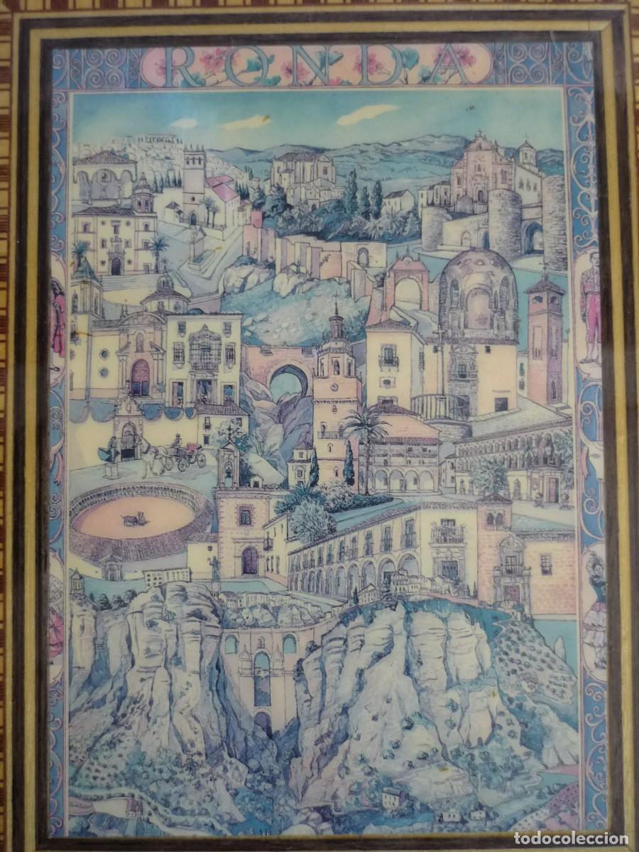 Vintage: Cuadro de madera lacada ciudad de Ronda M&aacute;laga - Foto 3