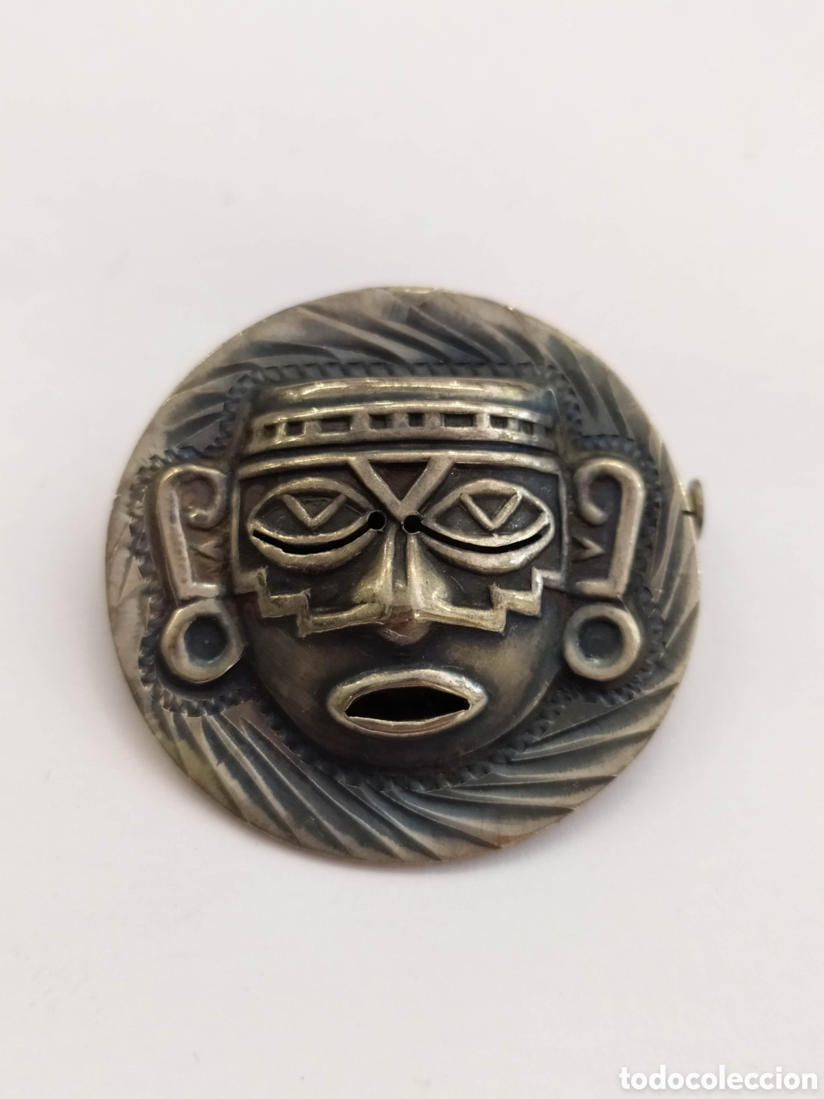 Vintage: Broche de plata Mexico. Cara Maya. 925