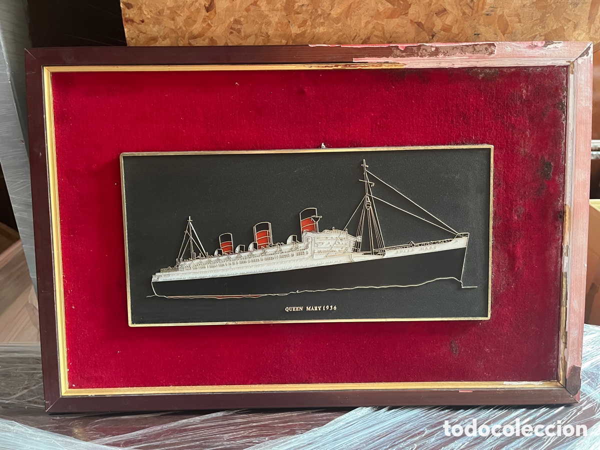 Vintage: PLACA DECORATIVA. QUEEN MARY 1936. SOBRE TABLA.