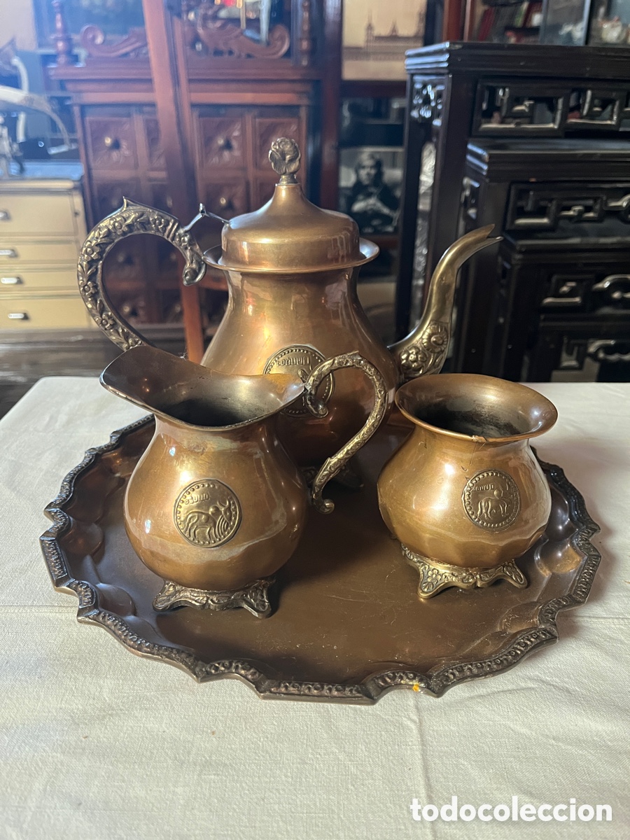 Vintage: G JUEGO DE CAFE SOBRE BANDEJA, ORIENTAL. EN BUEN ESTADO.